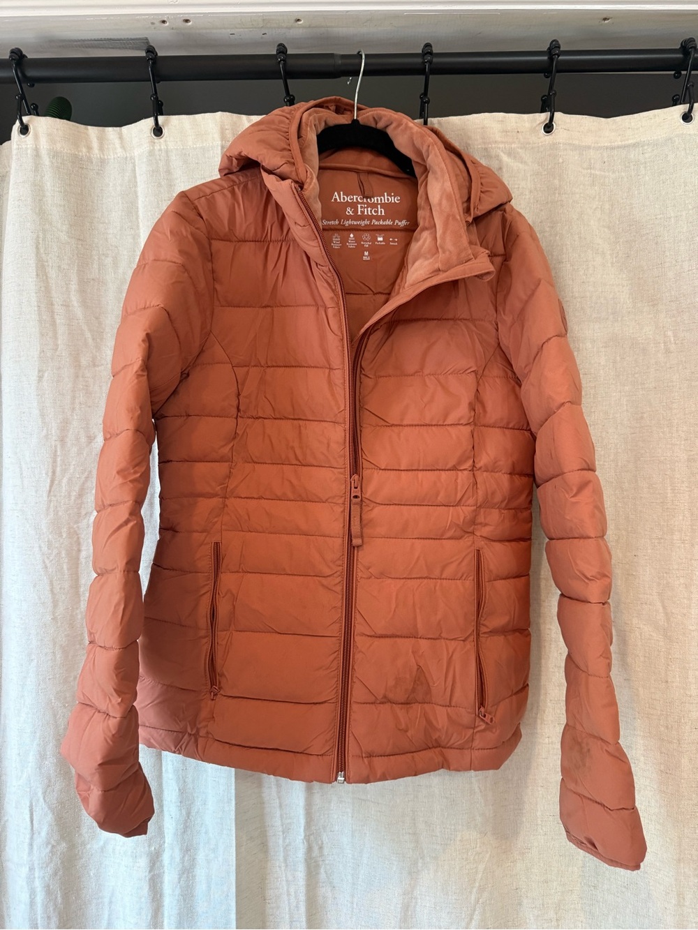 Abercrombie & Fitch Women's Rust-Orange Hooded Packable Puffer Jacket